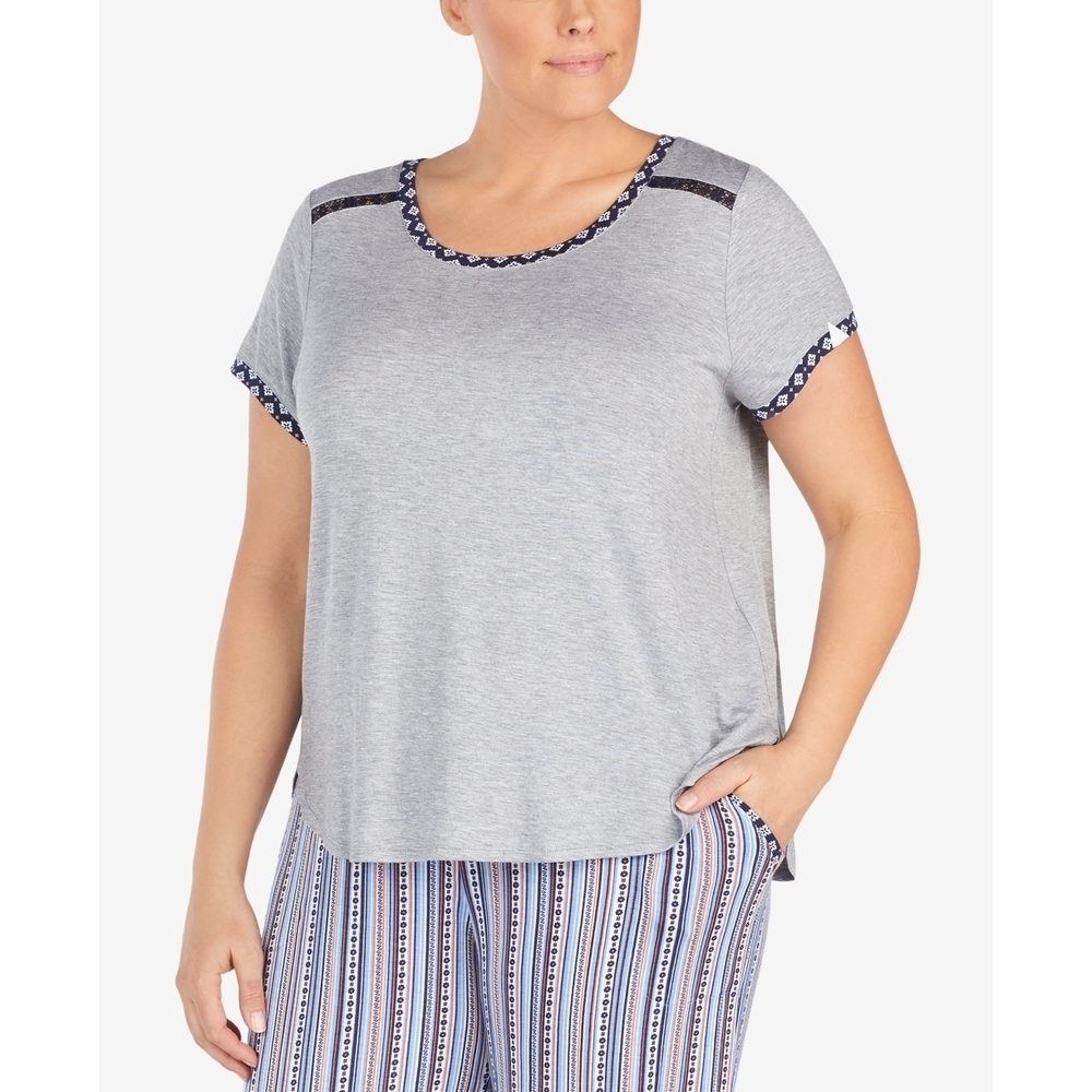 Layla Womens Sleepwear Plus Size Contrast Trim Lace  Pajama Top Only,1-Piece